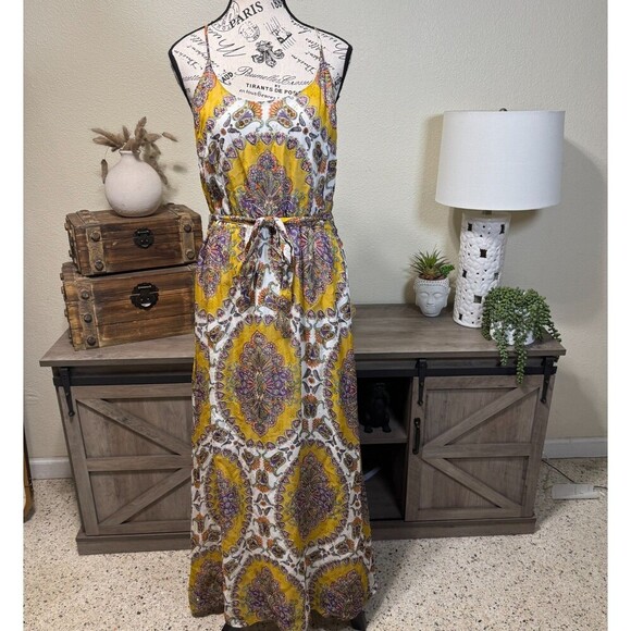 Anthropologie Akemi + Kin Paisley Medallion Metalic Maxi Dress Size L Boho - Picture 2 of 9